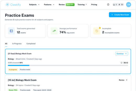 Practice exams dashboard preview
